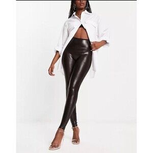 SPANX Leggings Medium Faux Leather Croc‎ Embossed Shine Black Pant 20303R